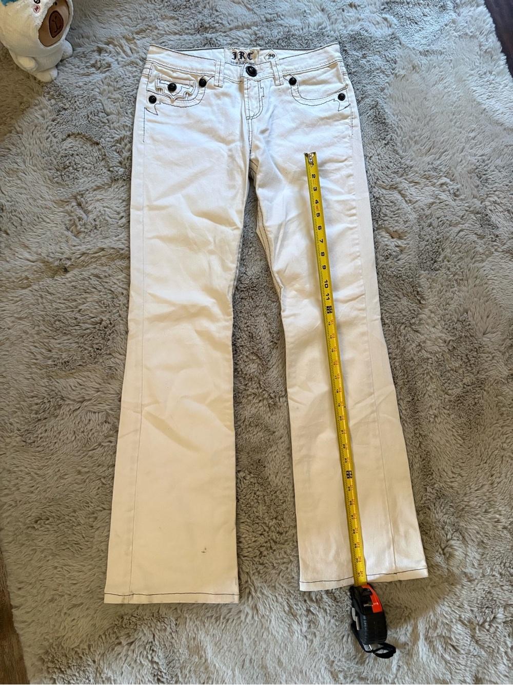 True Religion/JRC Indian Rock Culture White Denim Jeans with Skull Logo Patch - Picture 4 of 6